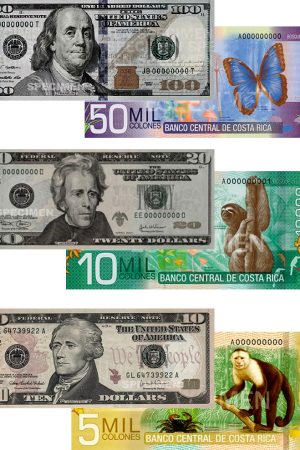 The exchange rate has been consistent around ¢500 to $1 for a few years.  This makes approximate conversions very easy.  Just double the number on the Costa Rican banknote to get the U.S. dollar equivalent.